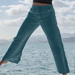Athleta Retreat Linen High Rise Wide Leg Pant in Teal